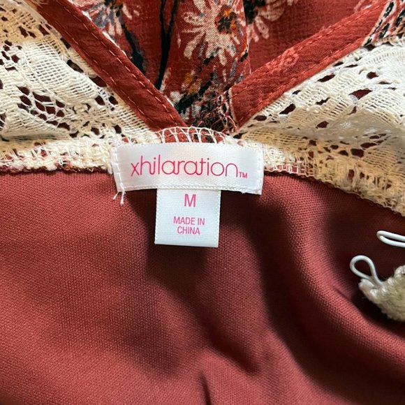 Boho, Burnt Red, Floral, Lace, Button-Up, Sleeveless, high collar Dress (M/6-8) - Picture 5 of 5